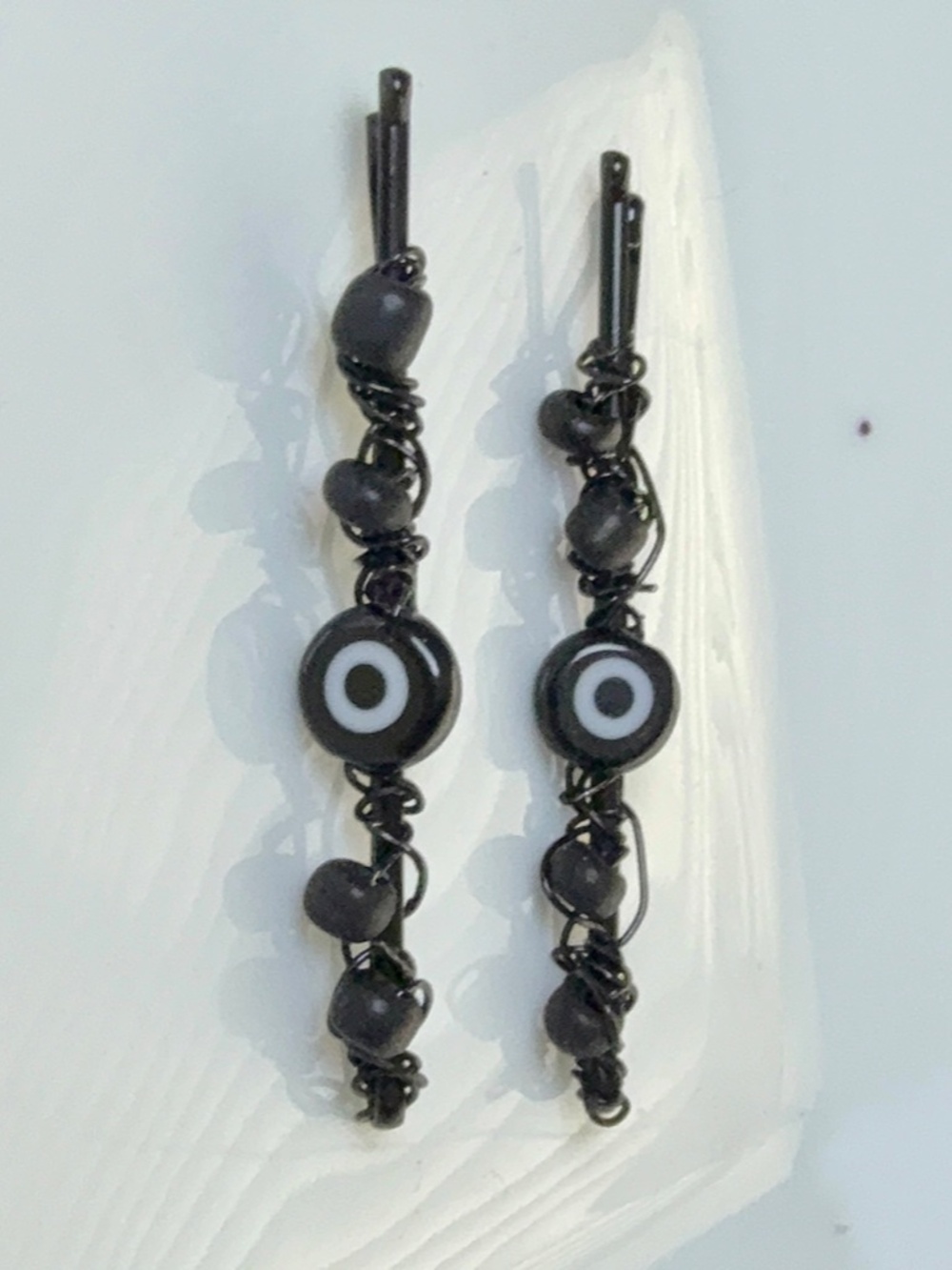 Black Evil Eye and Matte Black Beaded Bobby Pins